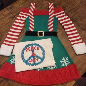 Christmas clothes. Like New sweater dress. NWT Old Navy t shirt women's size s/m